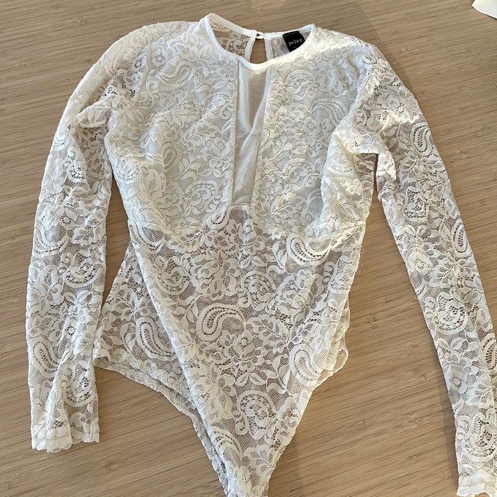 White Lace Long Sleeve Bodysuit